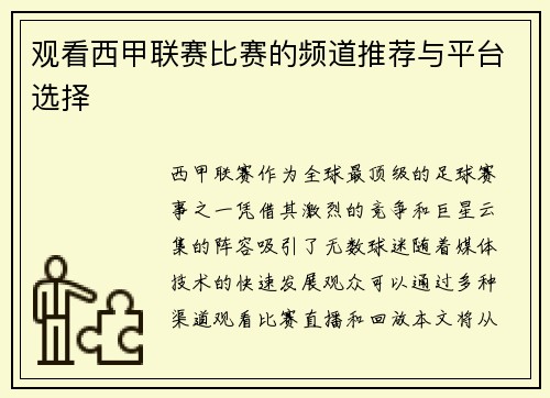 观看西甲联赛比赛的频道推荐与平台选择