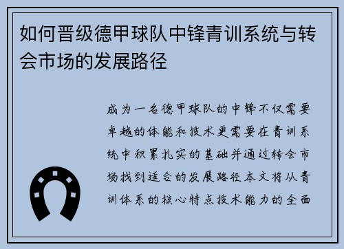 如何晋级德甲球队中锋青训系统与转会市场的发展路径